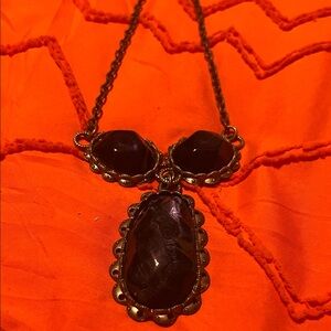 Vintage-Inspired Bronze Necklace with Dark Purple Gemstones